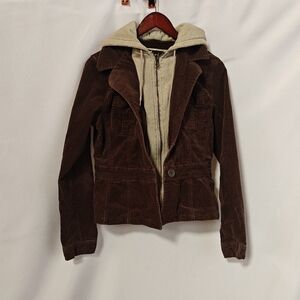Nori Utility Jacket in Brown with Cream Hoodie